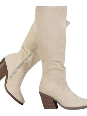Putu Women's Pointed Toe Knee High Boots Faux Suede Side Zipper size 7.5